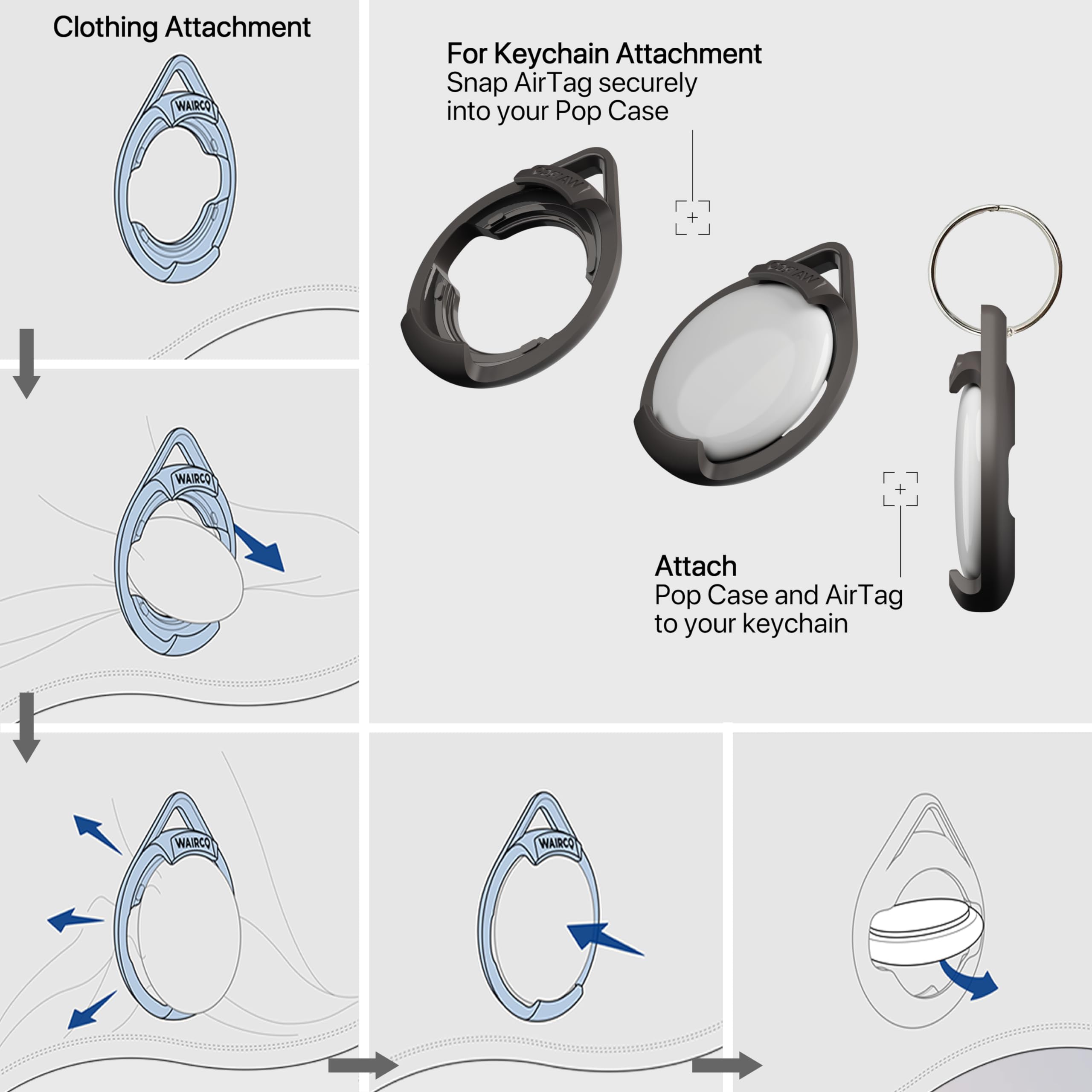 Wairco Airtag Holder Pop Case (2 Pack)   Clothing Attachment For Apple Air Tag | Anti Scratch & Secure Fit For Multi Fabric Thic